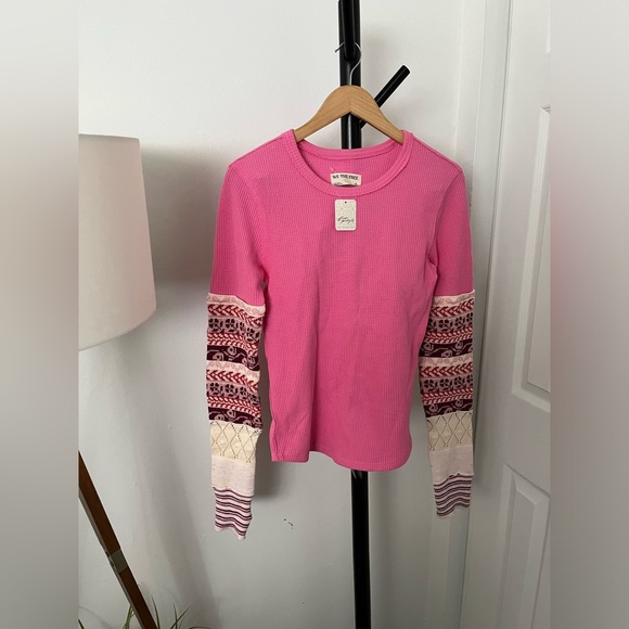 NWT FREE PEOPLE WE THE FREE All In Cuff Top In Blush Combo MSRP $78 Size M - Picture 6 of 10